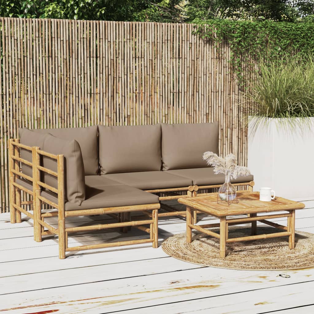 Set Salotto Da Giardino 5pz Con Cuscini Tortora Bambù
