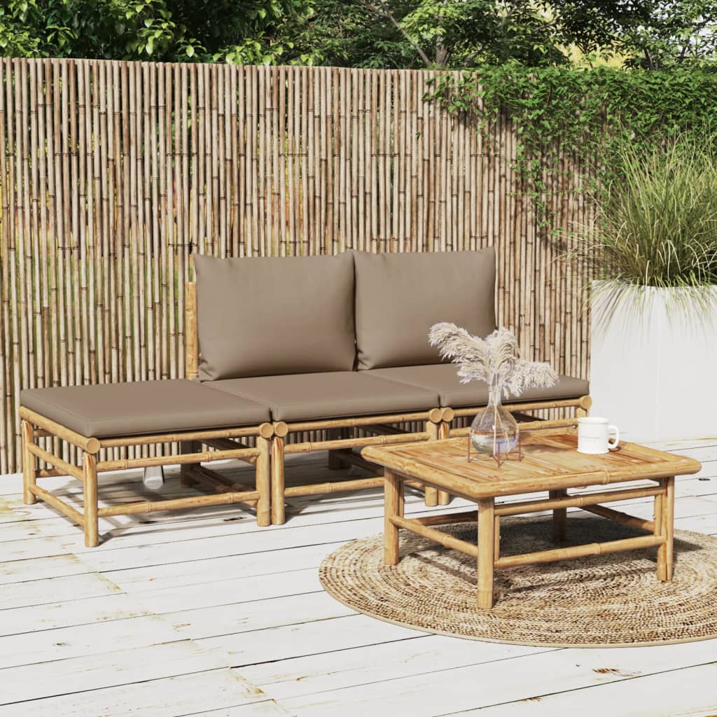 Set Salotto Da Giardino 4pz Con Cuscini Tortora Bambù