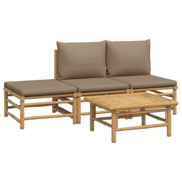 Set Salotto Da Giardino 4pz Con Cuscini Tortora Bambù - Image 3