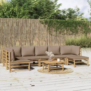 Set Salotto Da Giardino 8pz Con Cuscini Tortora Bambù