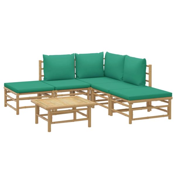 Set Salotto Da Giardino 6pz Con Cuscini Verdi Bambù - Image 3