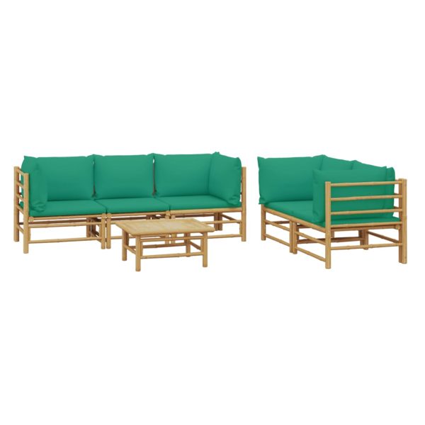 Set Salotto Da Giardino 6pz Con Cuscini Verdi Bambù - Image 3
