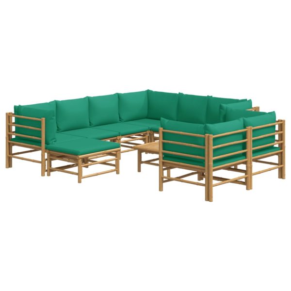 Set Salotto Da Giardino 10pz Con Cuscini Verdi Bambù - Image 3