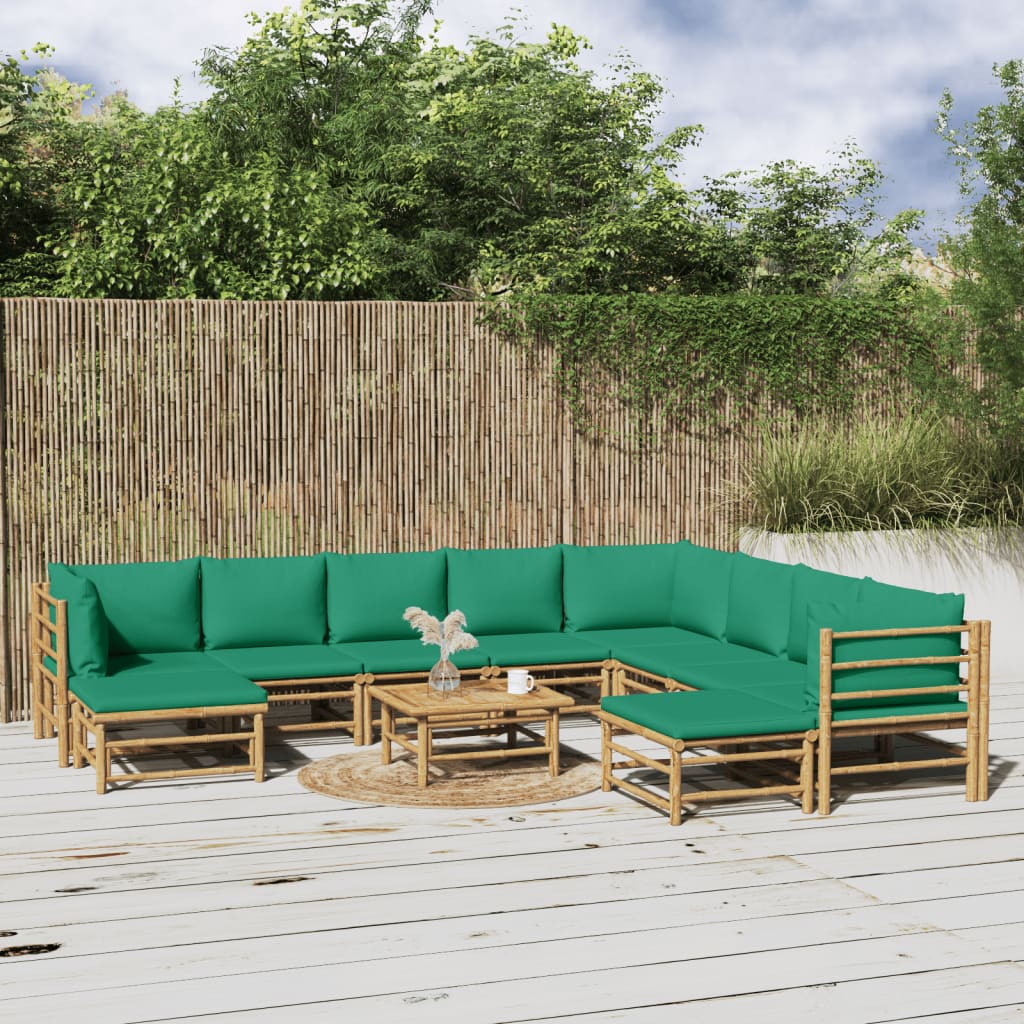 Set Salotto Da Giardino 11pz Con Cuscini Verdi Bambù