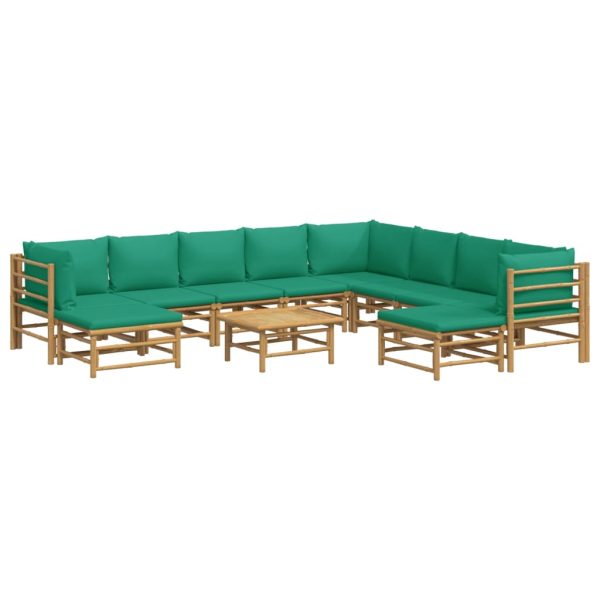 Set Salotto Da Giardino 11pz Con Cuscini Verdi Bambù - Image 3