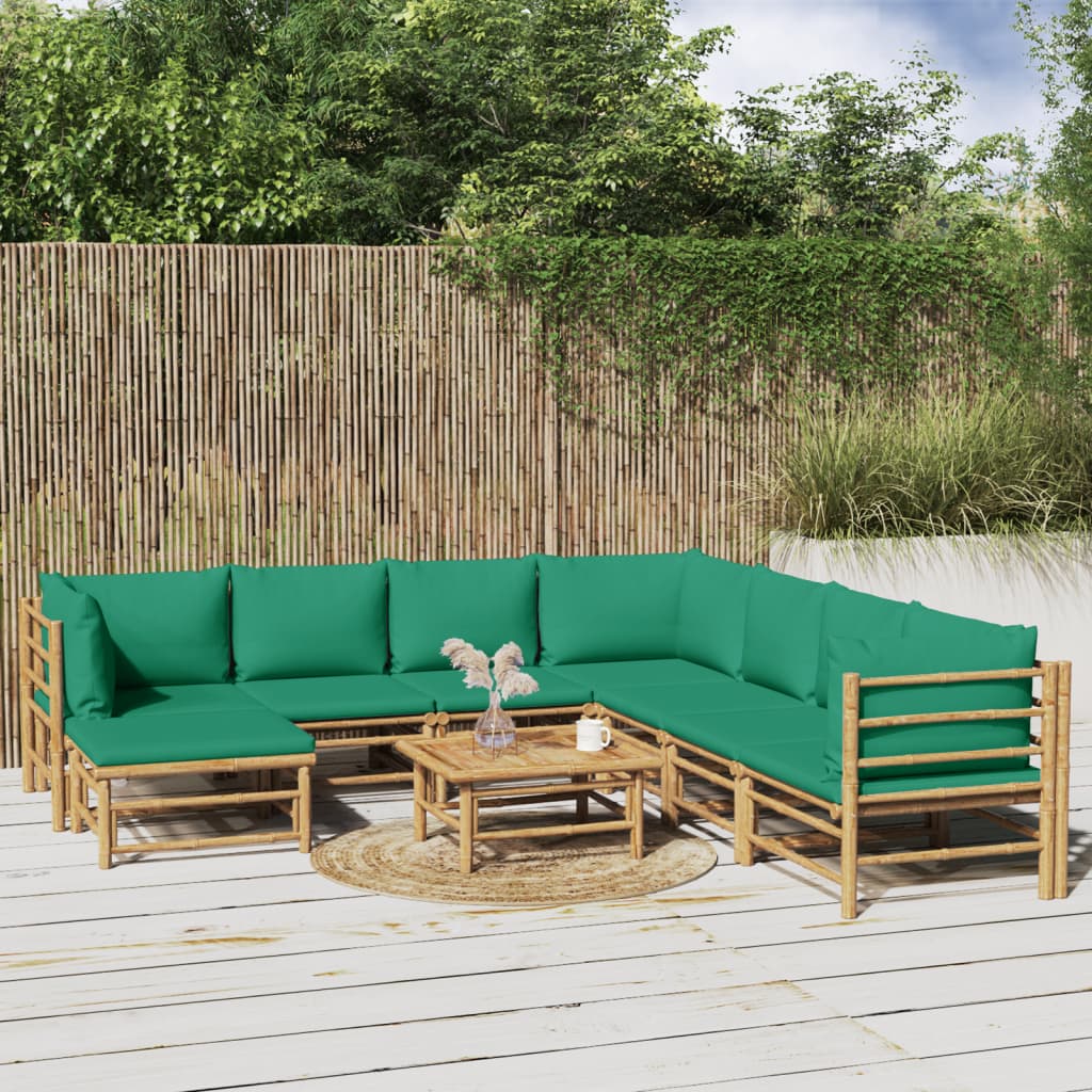 Set Salotto Da Giardino 9pz Con Cuscini Verdi Bambù