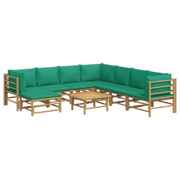 Set Salotto Da Giardino 9pz Con Cuscini Verdi Bambù - Image 3