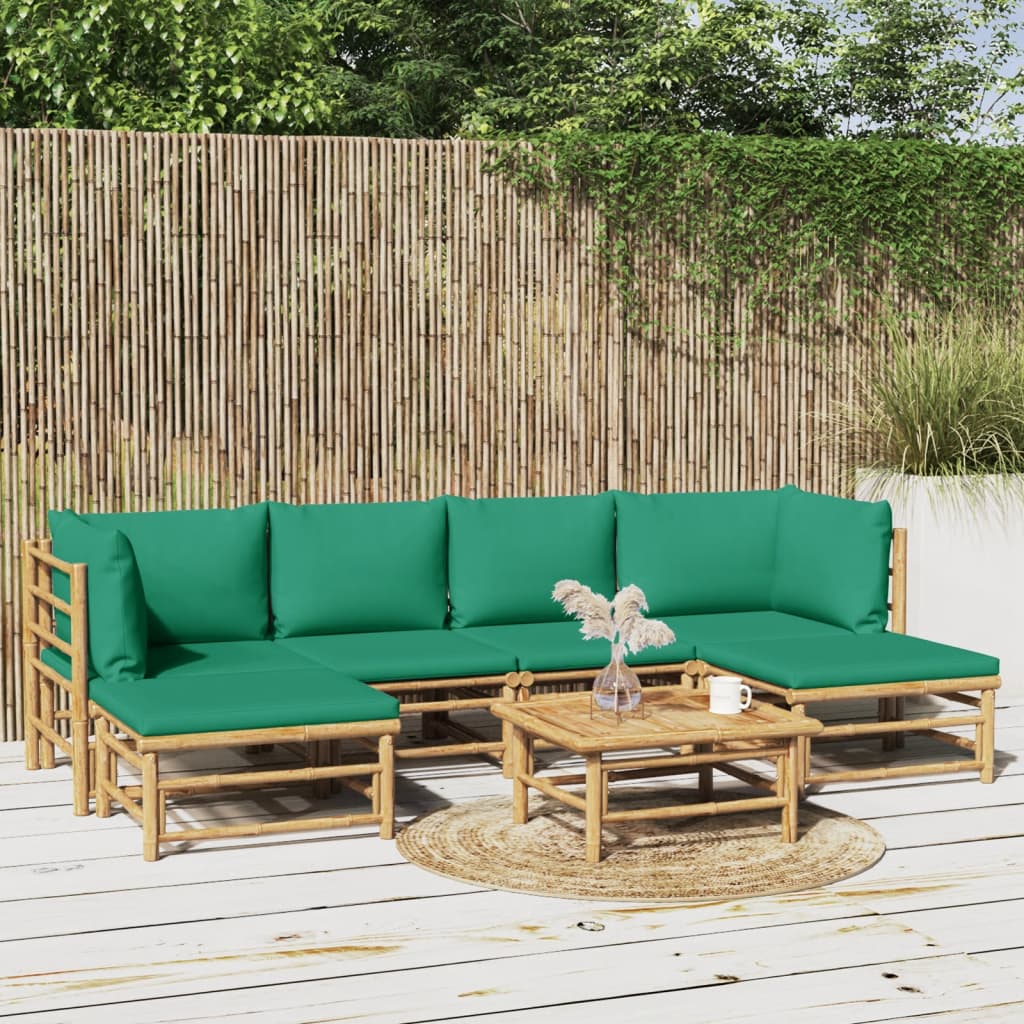 Set Salotto Da Giardino 7pz Con Cuscini Verdi Bambù