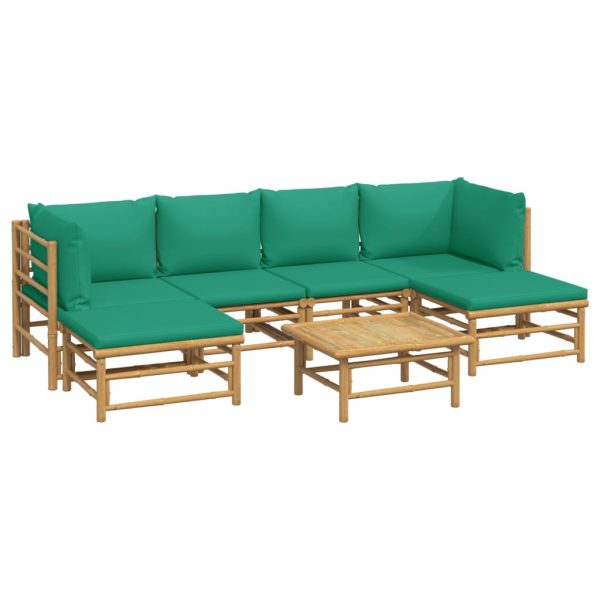 Set Salotto Da Giardino 7pz Con Cuscini Verdi Bambù - Image 3