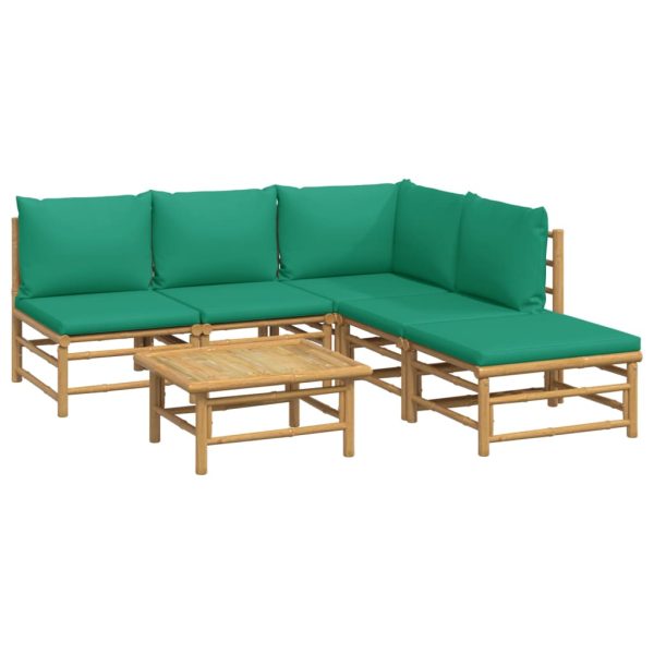 Set Salotto Da Giardino 6pz Con Cuscini Verdi Bambù - Image 3
