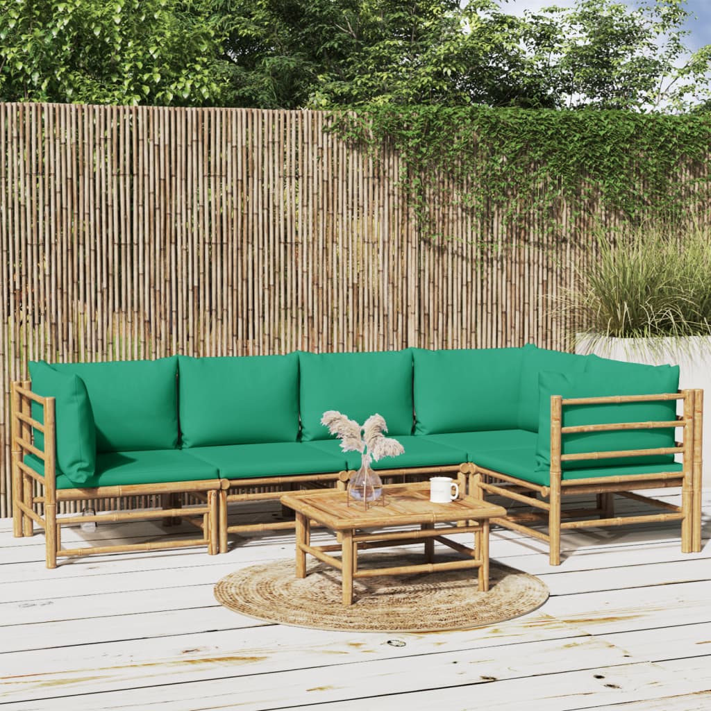 Set Salotto Da Giardino 6pz Con Cuscini Verdi Bambù