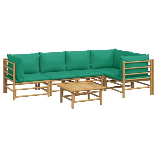 Set Salotto Da Giardino 6pz Con Cuscini Verdi Bambù - Image 3