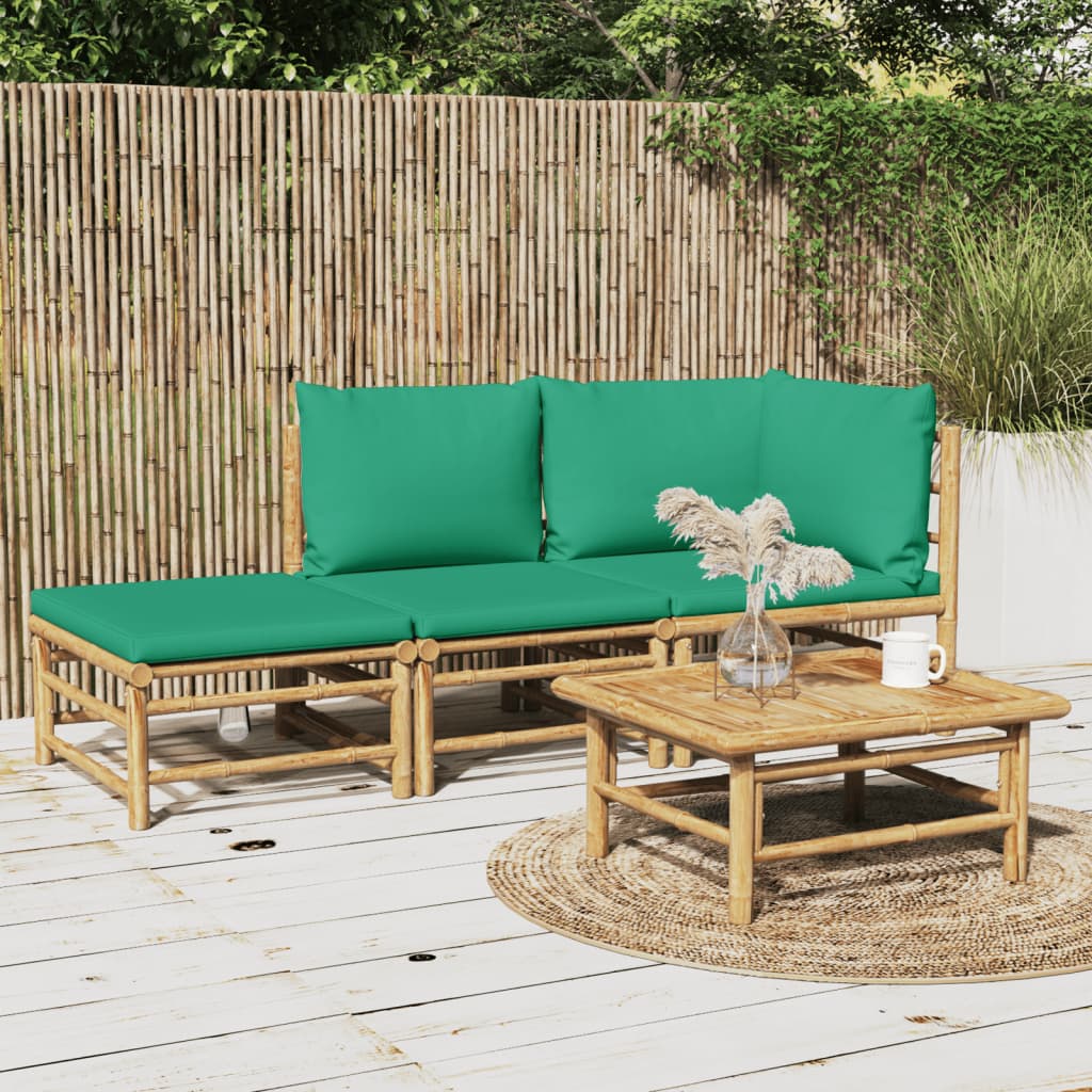 Set Salotto Da Giardino 3pz Con Cuscini Verdi Bambù