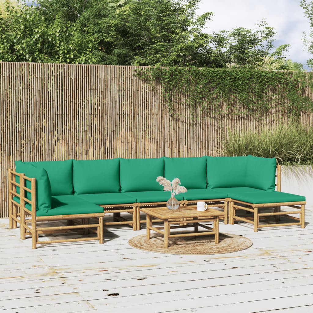 Set Salotto Da Giardino 8pz Con Cuscini Verdi Bambù