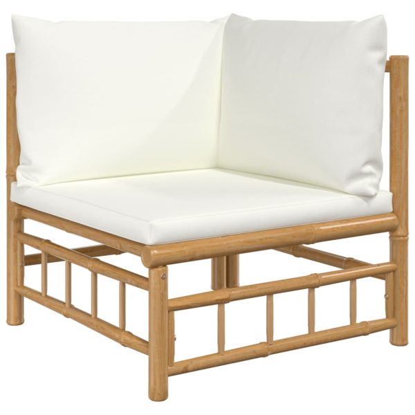 Set Salotto Da Giardino 5pz Con Cuscini Bianco Crema In Bambù - Image 4