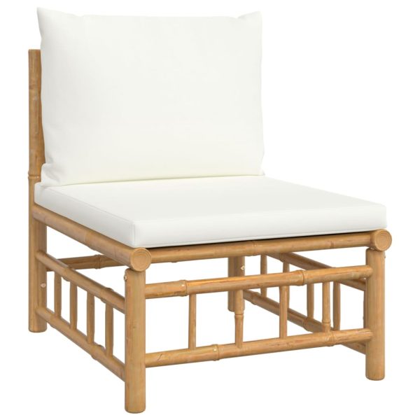 Set Salotto Da Giardino 5pz Con Cuscini Bianco Crema In Bambù - Image 5