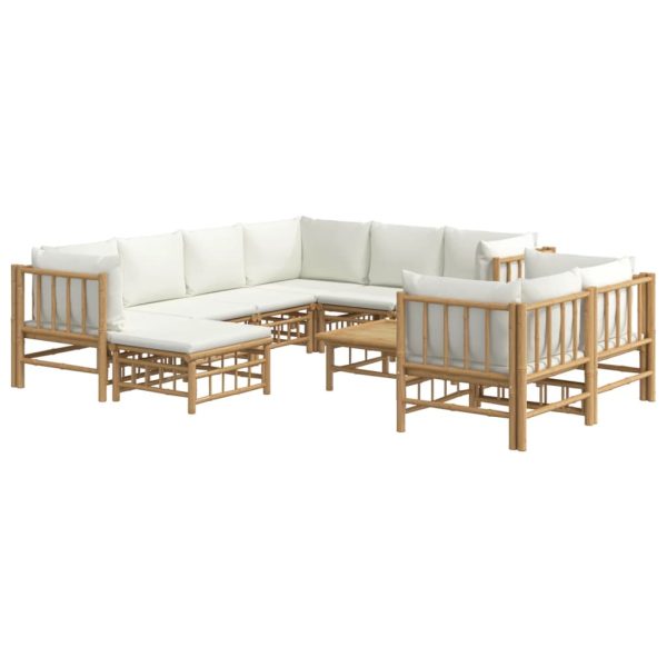 Set Salotto Da Giardino 10pz Con Cuscini Bianco Crema In Bambù - Image 3
