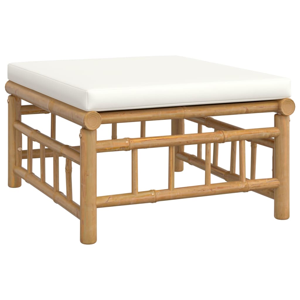 Set Salotto Da Giardino 4pz Con Cuscini Bianco Crema In Bambù - Image 5