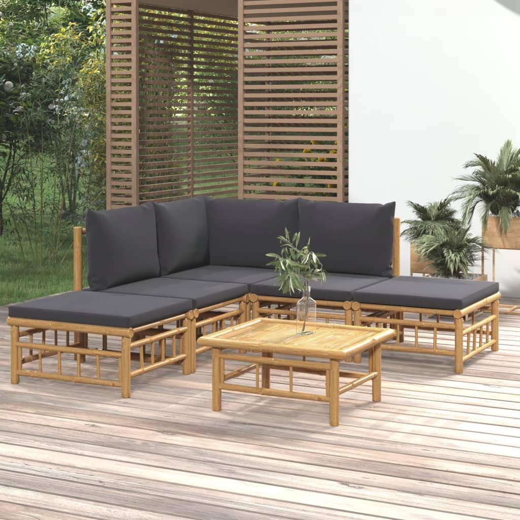 Set Salotto Da Giardino 6pz Con Cuscini Grigio Scuro Bambù