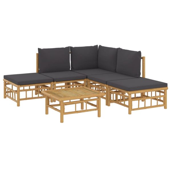 Set Salotto Da Giardino 6pz Con Cuscini Grigio Scuro Bambù - Image 3