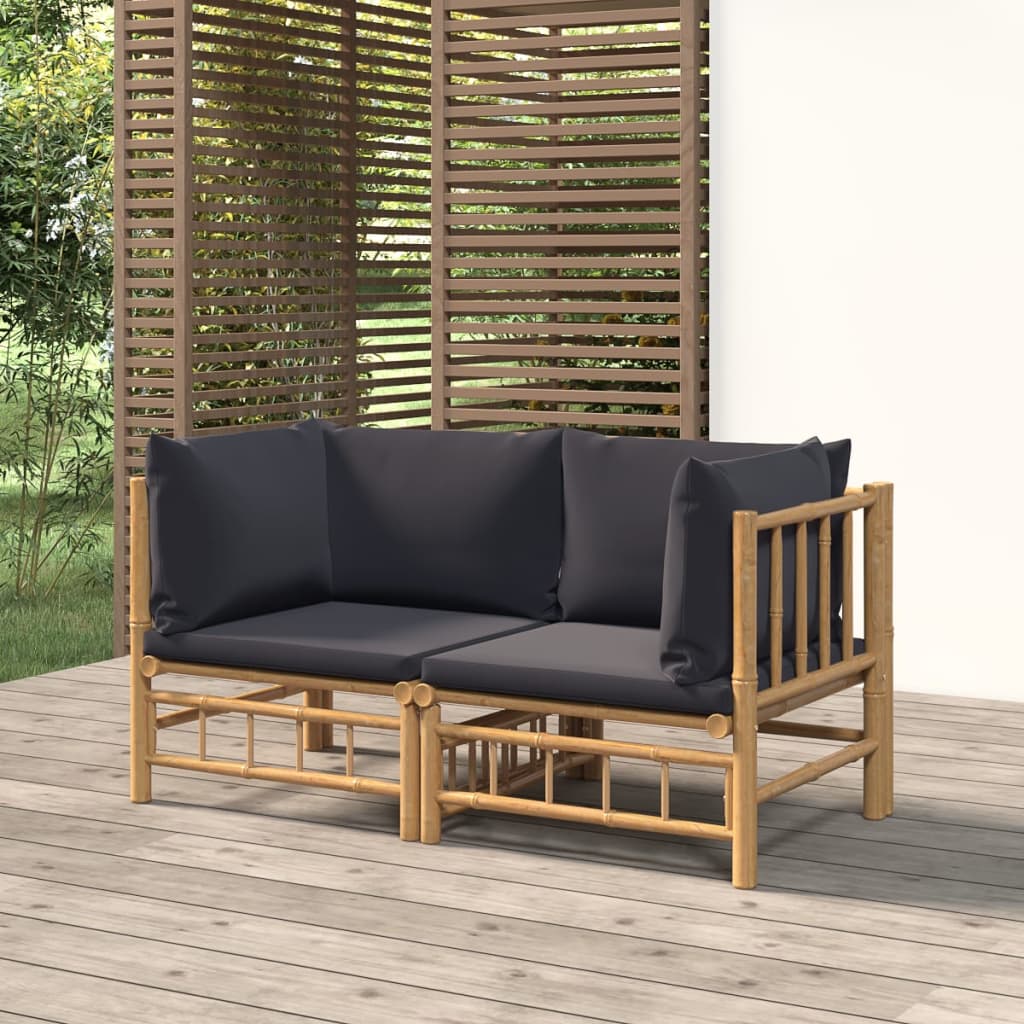Divani Angolari Da Giardino Con Cuscini Grigio Scuro 2pz Bambù