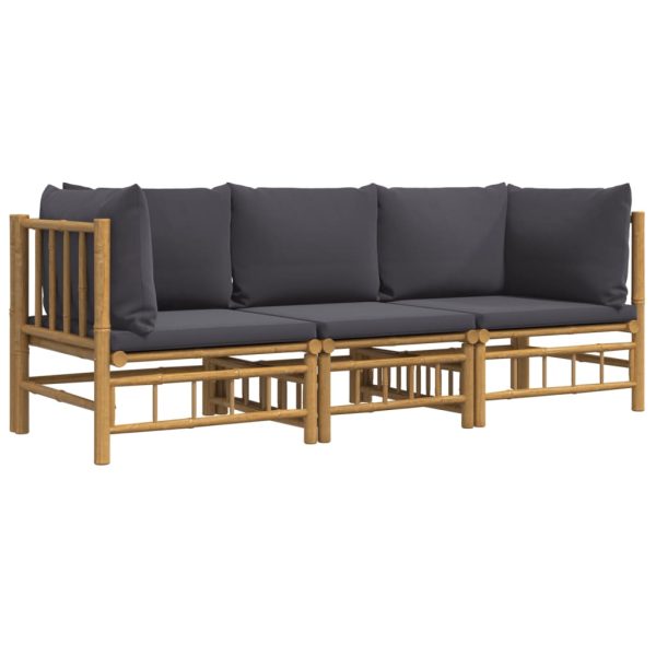 Set Salotto Da Giardino 3pz Con Cuscini Grigio Scuro Bambù - Image 3