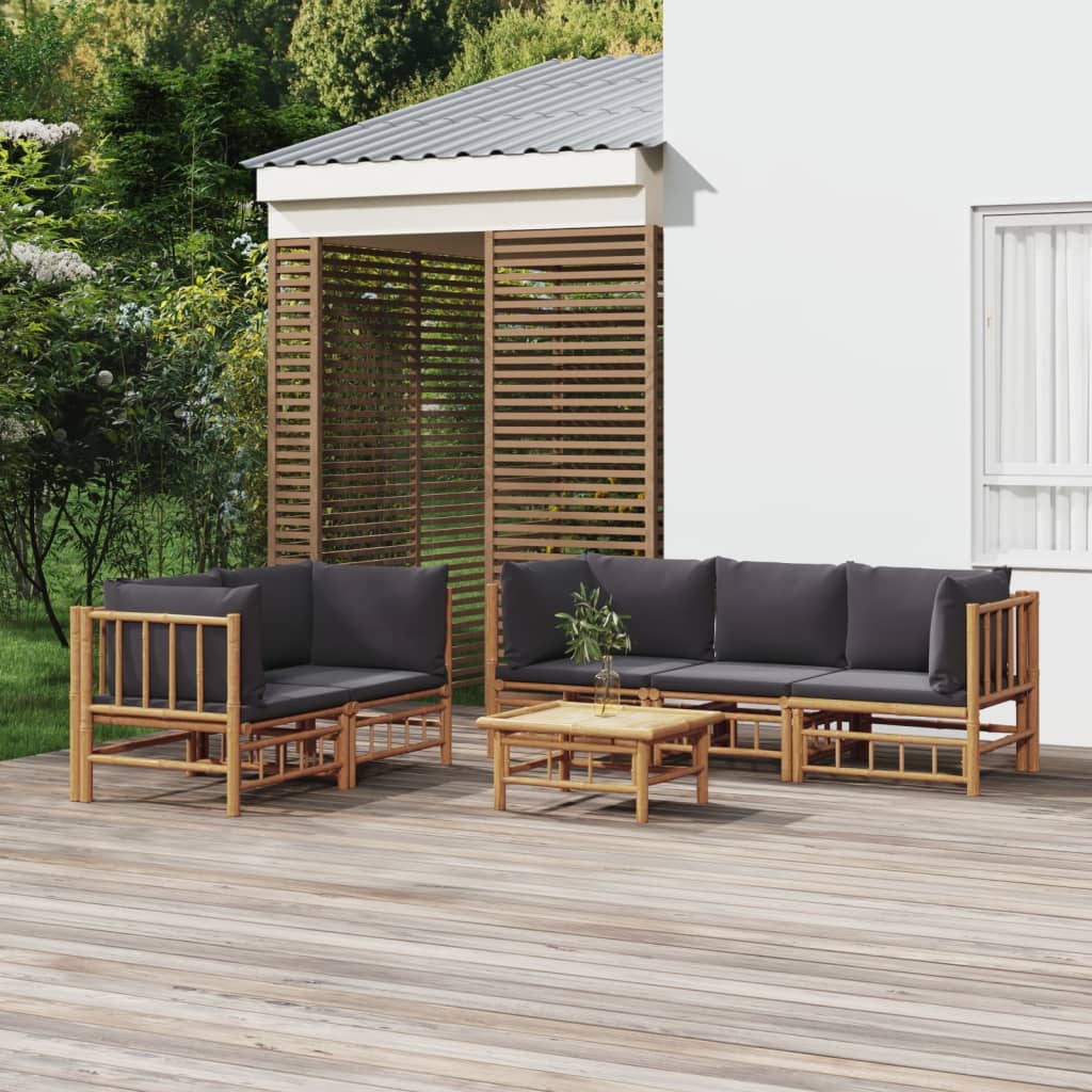 Set Salotto Da Giardino 6pz Con Cuscini Grigio Scuro Bambù
