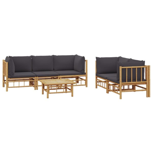 Set Salotto Da Giardino 6pz Con Cuscini Grigio Scuro Bambù - Image 3