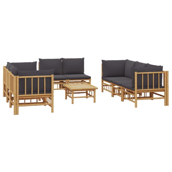 Set Salotto Da Giardino 9pz Con Cuscini Grigio Scuro Bambù - Image 3