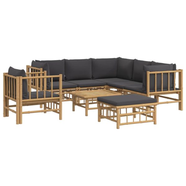 Set Salotto Da Giardino 8pz Con Cuscini Grigio Scuro Bambù - Image 3