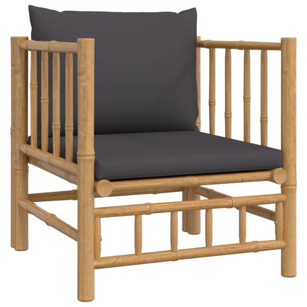 Set Salotto Da Giardino 8pz Con Cuscini Grigio Scuro Bambù - Image 6