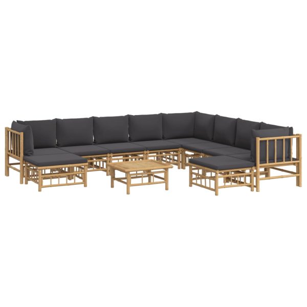 Set Salotto Da Giardino 11pz Con Cuscini Grigio Scuro Bambù - Image 3