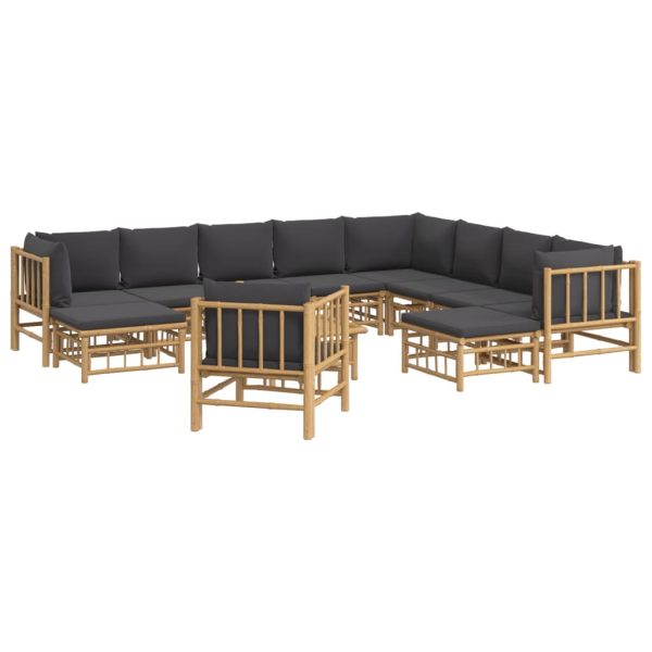 Set Salotto Da Giardino 12pz Con Cuscini Grigio Scuro Bambù - Image 3