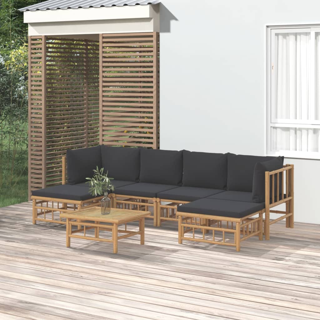 Set Salotto Da Giardino 7pz Con Cuscini Grigio Scuro Bambù