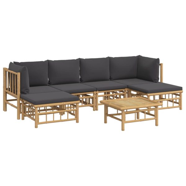 Set Salotto Da Giardino 7pz Con Cuscini Grigio Scuro Bambù - Image 3