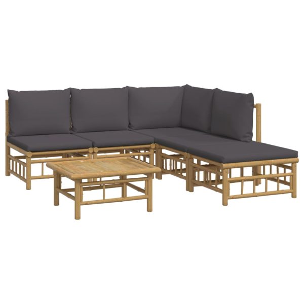Set Salotto Da Giardino 6pz Con Cuscini Grigio Scuro Bambù - Image 3