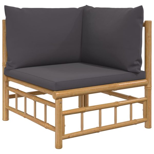 Set Salotto Da Giardino 6pz Con Cuscini Grigio Scuro Bambù - Image 4
