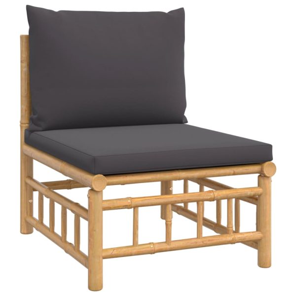 Set Salotto Da Giardino 6pz Con Cuscini Grigio Scuro Bambù - Image 5