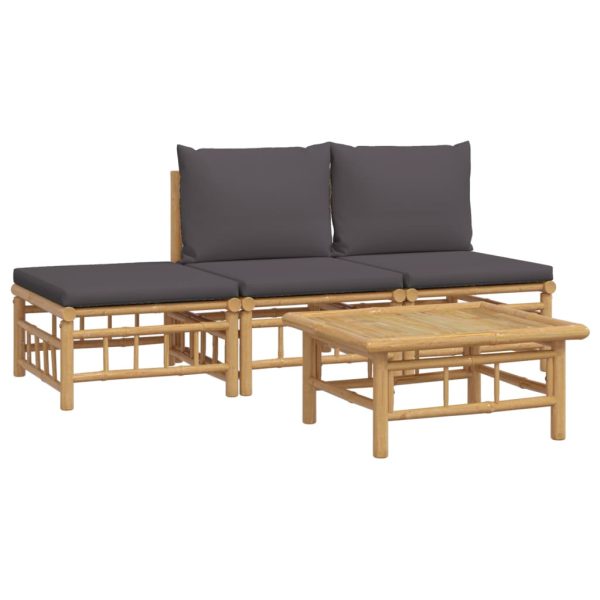 Set Salotto Da Giardino 4pz Con Cuscini Grigio Scuro Bambù - Image 3