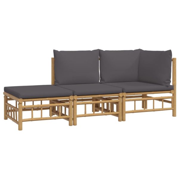 Set Salotto Da Giardino 3pz Con Cuscini Grigio Scuro Bambù - Image 3