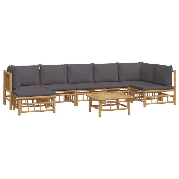 Set Salotto Da Giardino 8pz Con Cuscini Grigio Scuro Bambù - Image 3