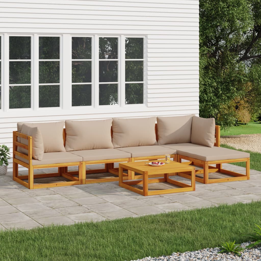 Set Salotto Da Giardino 6pz Con Cuscini Tortora Legno Massello
