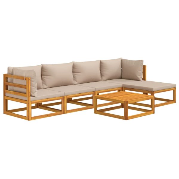 Set Salotto Da Giardino 6pz Con Cuscini Tortora Legno Massello - Image 3