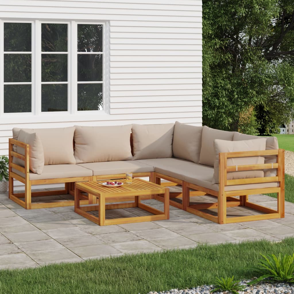 Set Salotto Da Giardino 6pz Con Cuscini Tortora Legno Massello