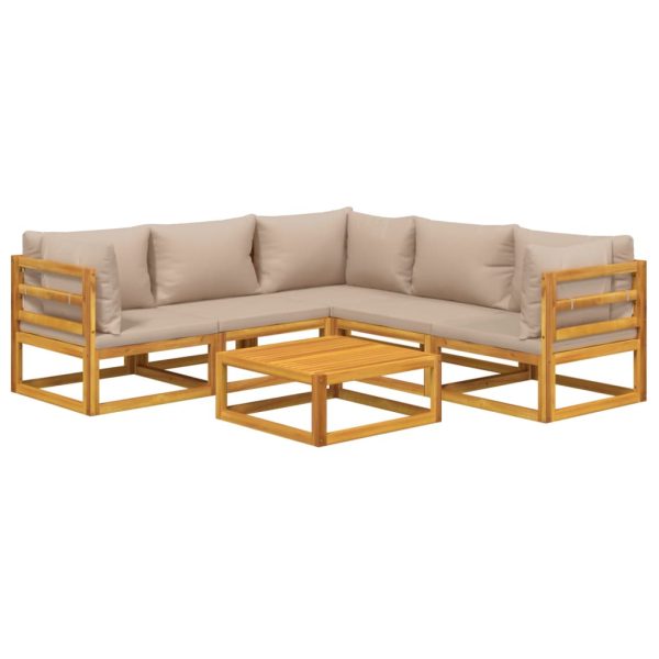 Set Salotto Da Giardino 6pz Con Cuscini Tortora Legno Massello - Image 3