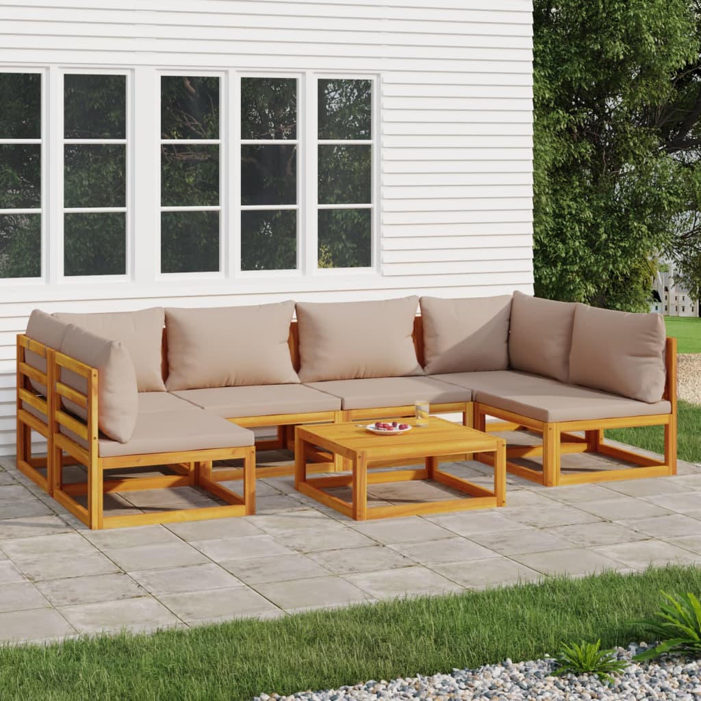 Set Salotto Da Giardino 7pz Con Cuscini Tortora Legno Massello