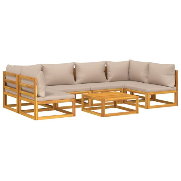 Set Salotto Da Giardino 7pz Con Cuscini Tortora Legno Massello - Image 3