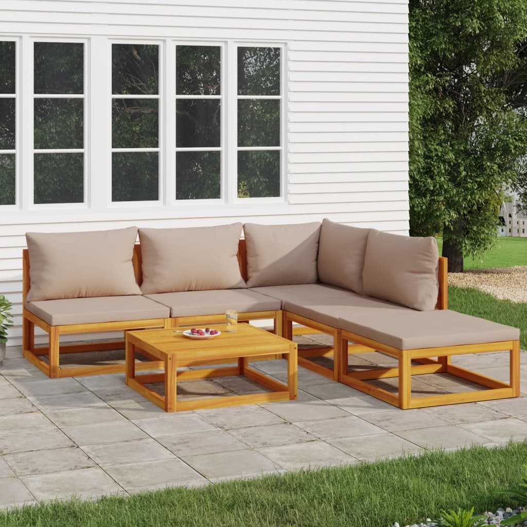 Set Salotto Da Giardino 6pz Con Cuscini Tortora Legno Massello