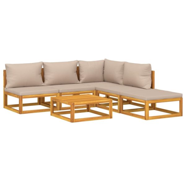 Set Salotto Da Giardino 6pz Con Cuscini Tortora Legno Massello - Image 3