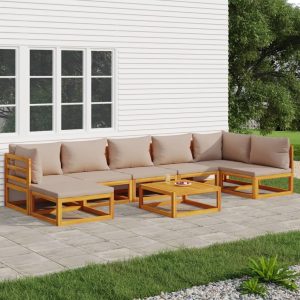 Set Salotto Da Giardino 8pz Con Cuscini Tortora Legno Massello